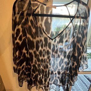 Lavender Brown Cheetah Print Sheer Silk Top